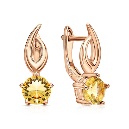 14K Gold Sky Blue Topaz Dangle Earrings | Round Solitaire Gemstone Drop Hoops | Gift for Women. Cushionblue