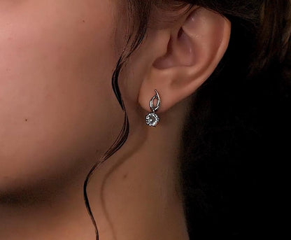 14K Gold Sky Blue Topaz Dangle Earrings | Round Solitaire Gemstone Drop Hoops | Gift for Women. Cushionblue