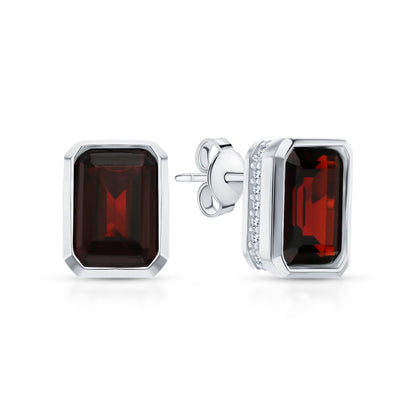 14K Gold Emerald Cut Garnet Stud Earrings | Dainty Red Gemstone Jewelry | Handmade January Birthstone Gift for Her. Cushionblue