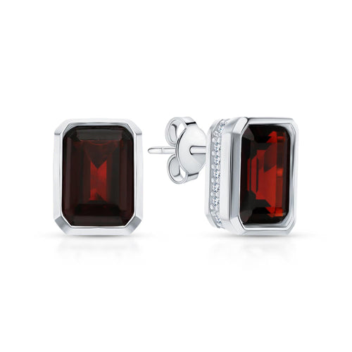 14K Gold Emerald Cut Garnet Stud Earrings | Dainty Red Gemstone Jewelry | Handmade January Birthstone Gift for Her. Cushionblue