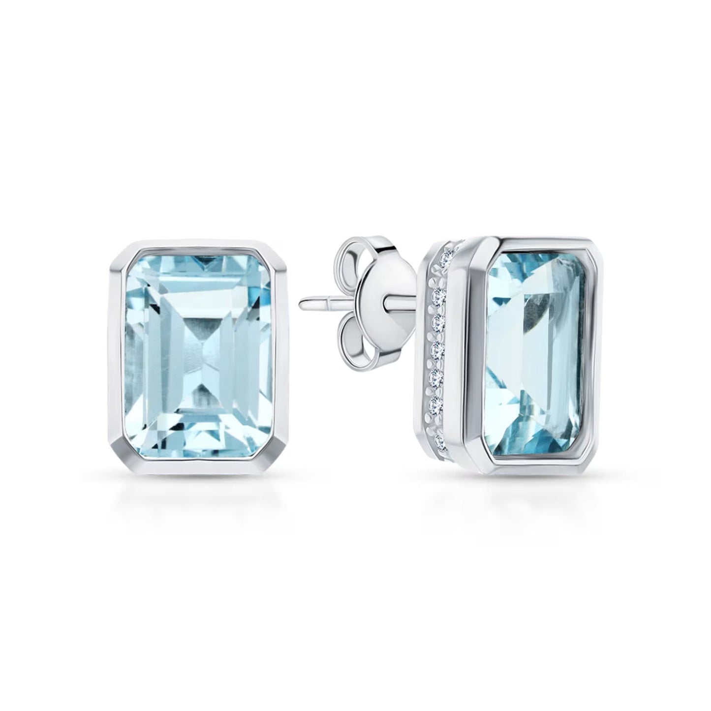 14K Gold Emerald Cut Garnet Stud Earrings | Dainty Red Gemstone Jewelry | Handmade January Birthstone Gift for Her. Cushionblue