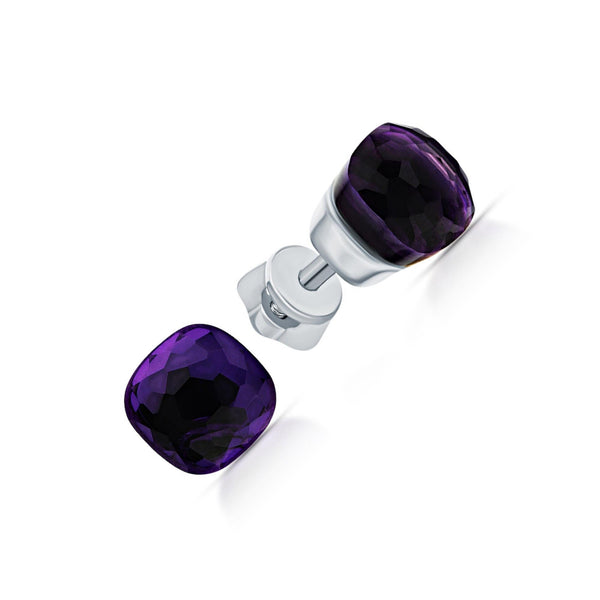 14k Gold Amethyst Cushion Cut Stud Earrings | Purple Bezel Gemstone Birthstone Jewelry Gift for Women. Cushionblue
