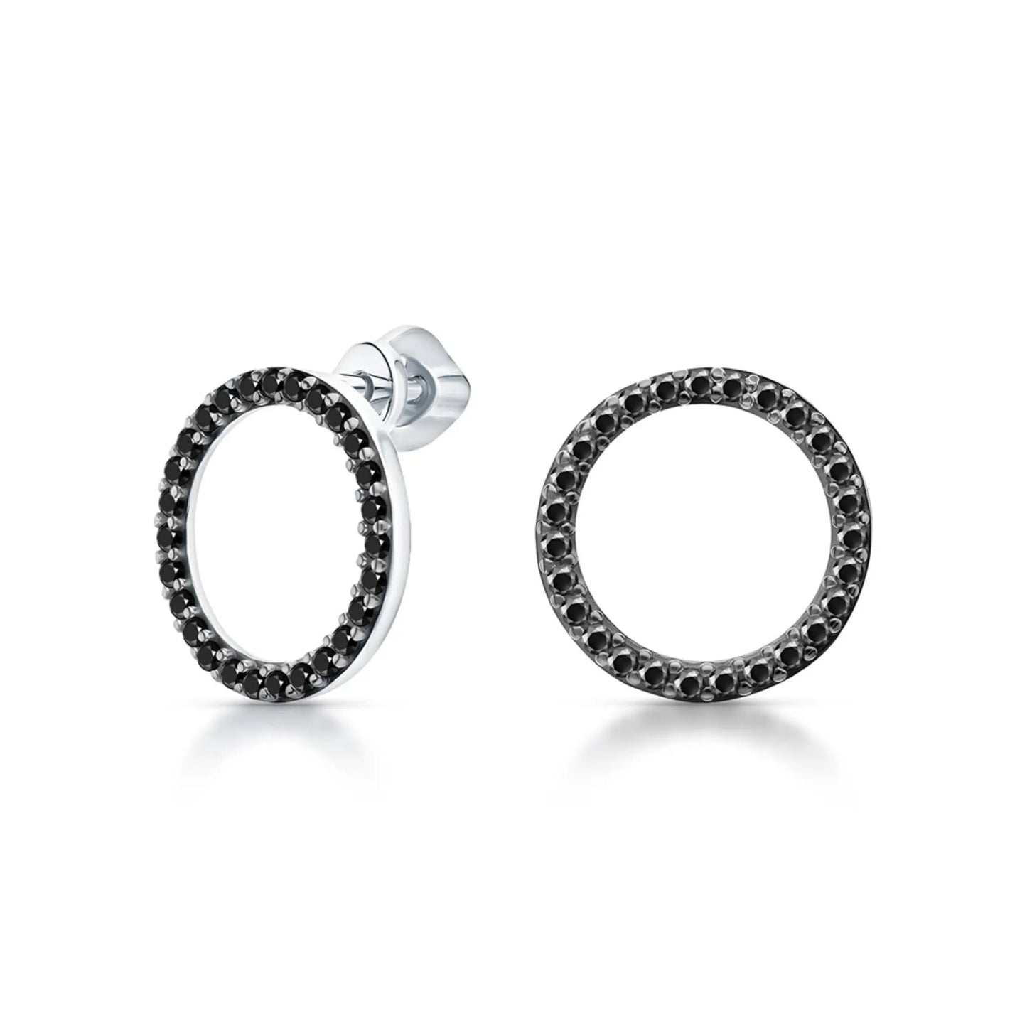 14k Gold Black Diamond Open Circle Stud Earring | Dainty Geometric Jewelry | Modern Gift for Her. Cushionblue