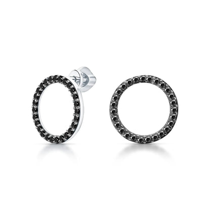 14k Gold Black Diamond Open Circle Stud Earring | Dainty Geometric Jewelry | Modern Gift for Her. Cushionblue