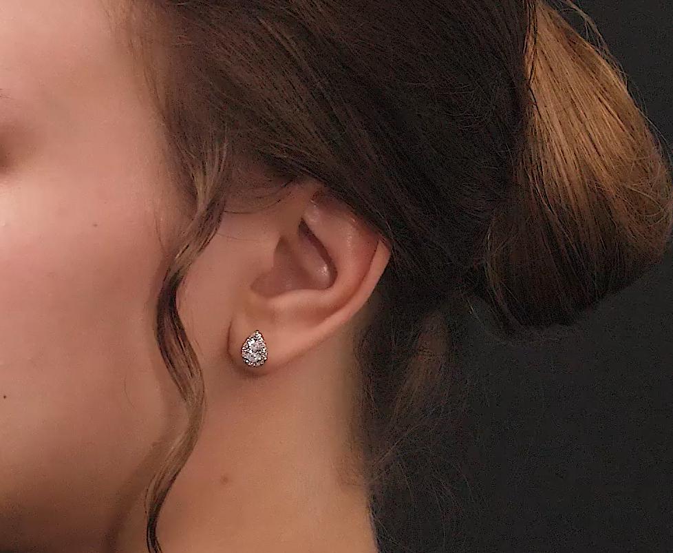 14k Gold Halo Pear Shaped Diamond Drop Earrings | Leaf Stud Tear Drop Earrings | Elegant Wedding Jewelry Gift for Women. Cushionblue