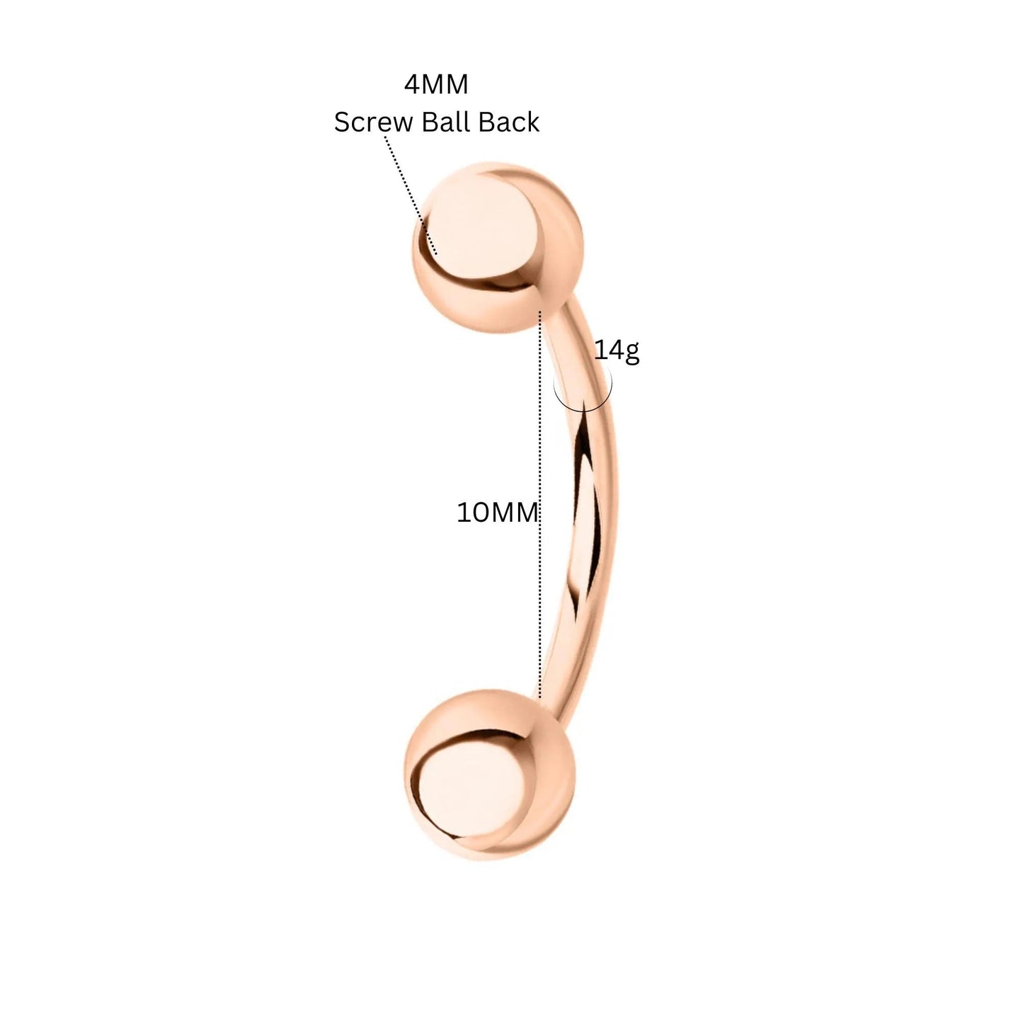 14k Gold Plain Ball Eyebrow Piercing | Curved Internal Barbell | Rook Banana Navel Body Jewelry Gift for Women. Cushionblue