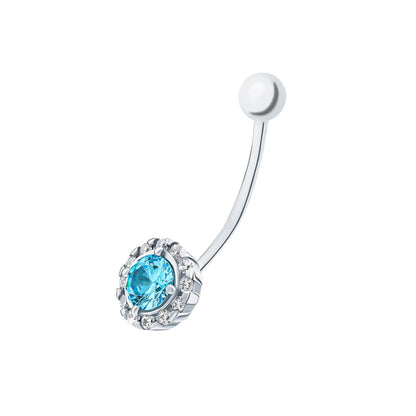 14k Gold Round Topaz Belly Button Ring | Diamond Curved Barbell | Pregnancy Safe Navel Jewelry Gift for Her cushionblue