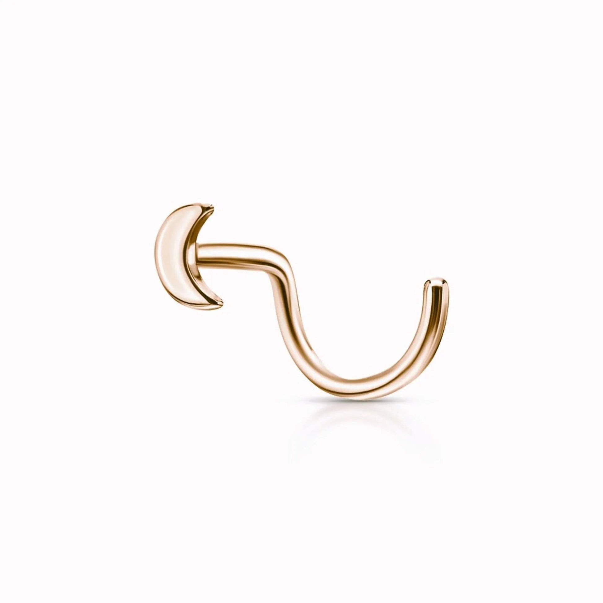 14k Rose Gold Crescent Moon Nose Stud | L Bend Nostril Piercing | Tragus or Ear Jewelry Gift for Her. Cushionblue
