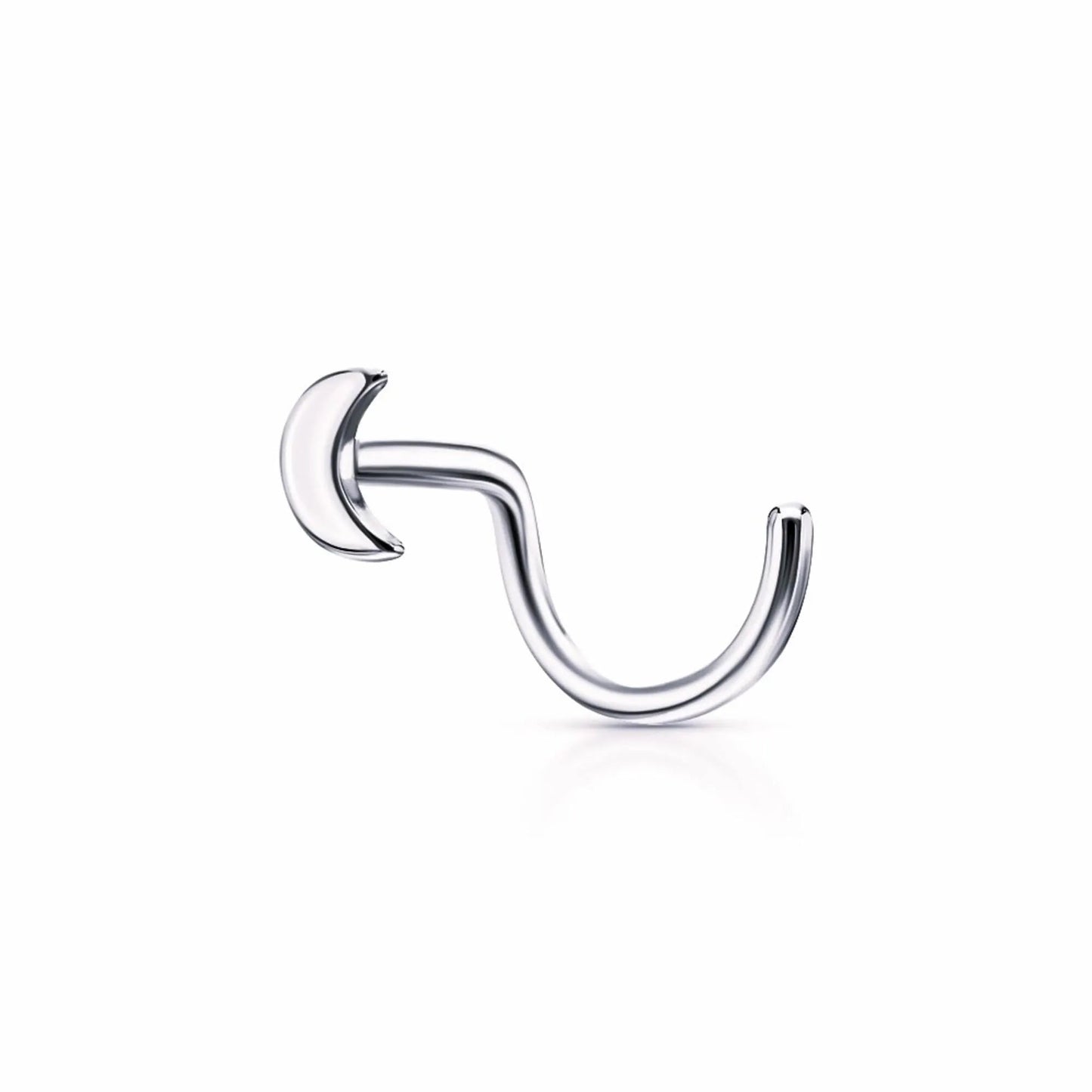 14k Rose Gold Crescent Moon Nose Stud | L Bend Nostril Piercing | Tragus or Ear Jewelry Gift for Her. Cushionblue