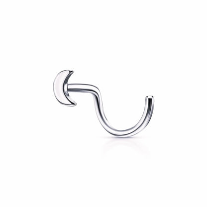 14k Rose Gold Crescent Moon Nose Stud | L Bend Nostril Piercing | Tragus or Ear Jewelry Gift for Her. Cushionblue