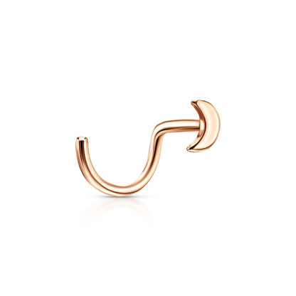 14k Rose Gold Crescent Moon Nose Stud | L Bend Nostril Piercing | Tragus or Ear Jewelry Gift for Her. Cushionblue