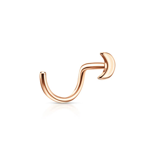 14k Rose Gold Crescent Moon Nose Stud | L Bend Nostril Piercing | Tragus or Ear Jewelry Gift for Her. Cushionblue