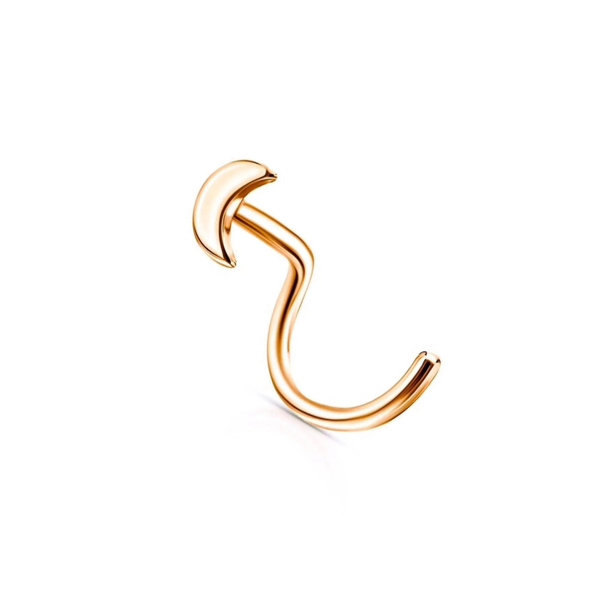 14k Rose Gold Crescent Moon Nose Stud | L Bend Nostril Piercing | Tragus or Ear Jewelry Gift for Her. Cushionblue