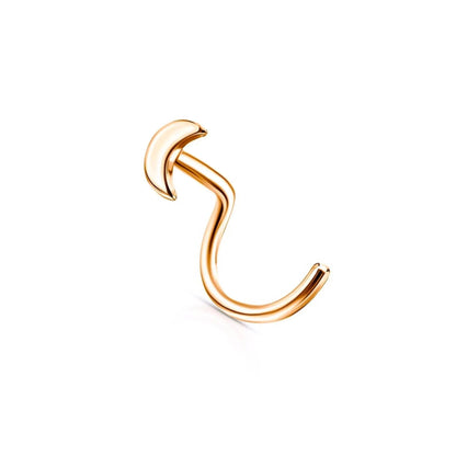 14k Rose Gold Crescent Moon Nose Stud | L Bend Nostril Piercing | Tragus or Ear Jewelry Gift for Her. Cushionblue