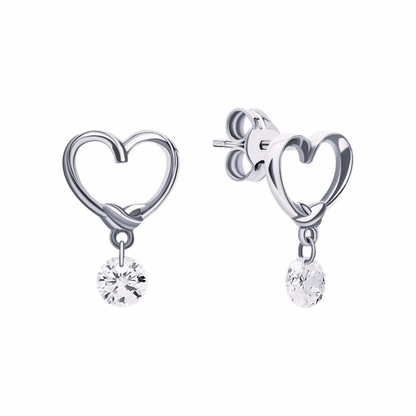 Open Heart Diamond Drop Earrings – Romantic Dangle Earrings for Her in Gold or Silver. Cushionblue