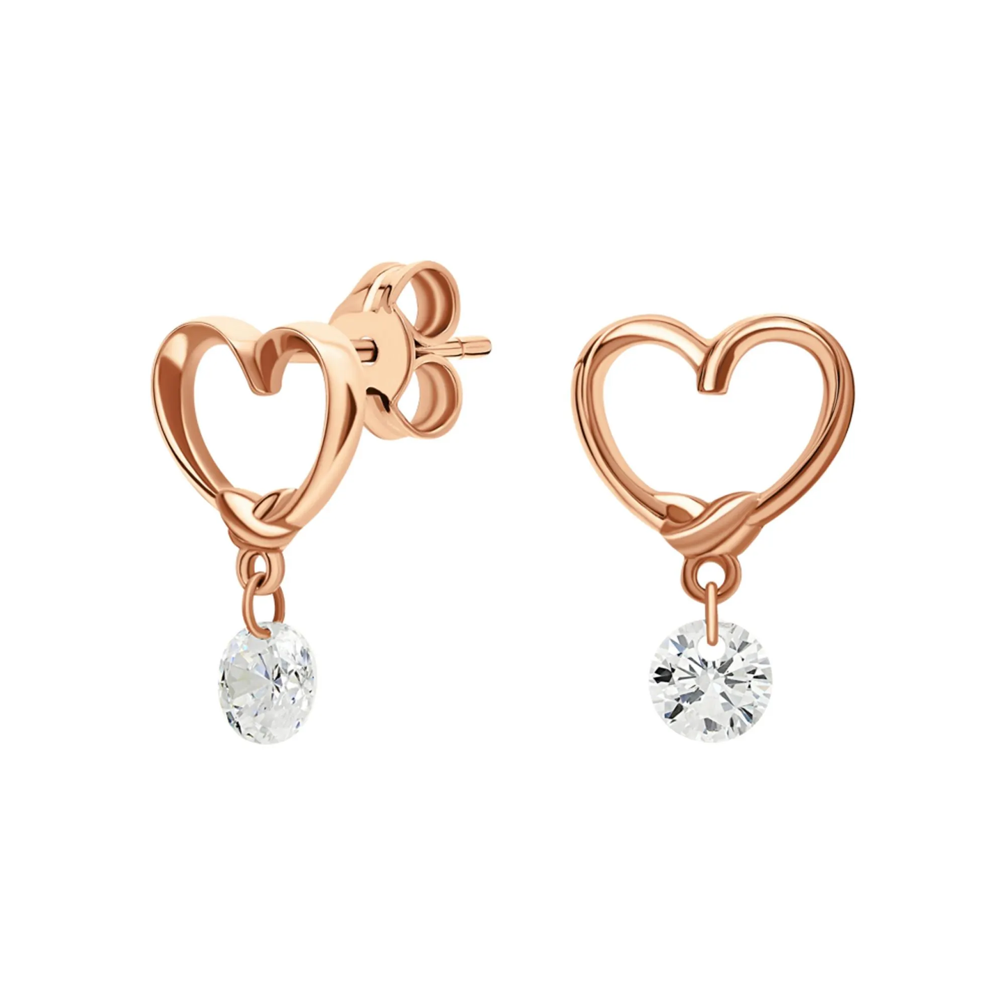 Open Heart Diamond Drop Earrings – Romantic Dangle Earrings for Her in Gold or Silver. Cushionblue