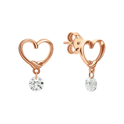 Open Heart Diamond Drop Earrings – Romantic Dangle Earrings for Her in Gold or Silver. Cushionblue