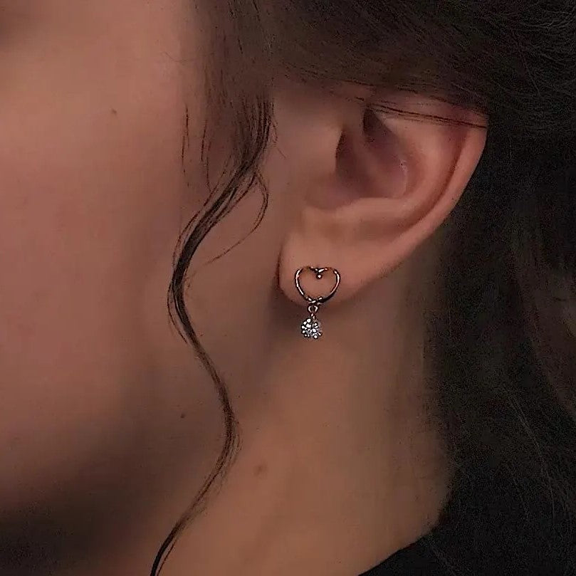 Open Heart Diamond Drop Earrings – Romantic Dangle Earrings for Her in Gold or Silver. Cushionblue