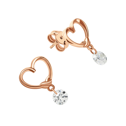 Open Heart Diamond Drop Earrings – Romantic Dangle Earrings for Her in Gold or Silver. Cushionblue