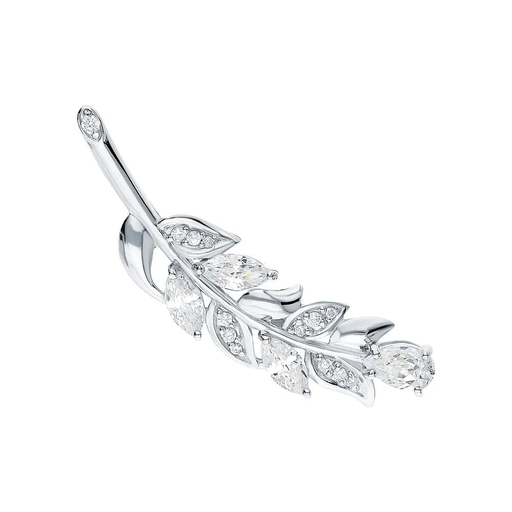 14k Gold Mixed Cut Diamond Leaf Brooch Pin | Bay Leaf Safety Brooch | Feather-Inspired Party Jewelry Gift for Her. Cushionblue