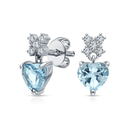 14K Gold Heart Paw Print Stud Earrings | Diamond Pugmark Footprint Jewelry | Pet Lover Gemstone Earring Cushionblue