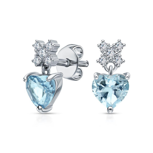 14K Gold Heart Paw Print Stud Earrings | Diamond Pugmark Footprint Jewelry | Pet Lover Gemstone Earring Cushionblue