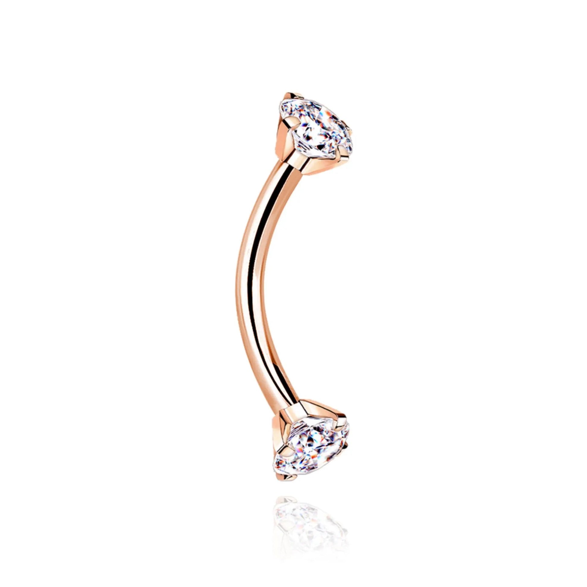 14k Solid Gold Twin Diamond Curved Barbell | Cartilage, Helix, Daith, Rook, or Eyebrow Piercing | Minimalist Belly Jewelry . Cushionblue