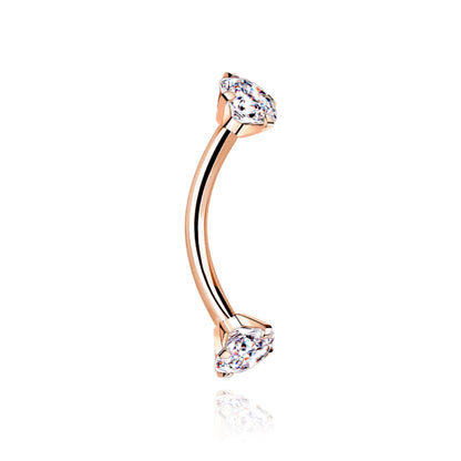 14k Solid Gold Twin Diamond Curved Barbell | Cartilage, Helix, Daith, Rook, or Eyebrow Piercing | Minimalist Belly Jewelry . Cushionblue