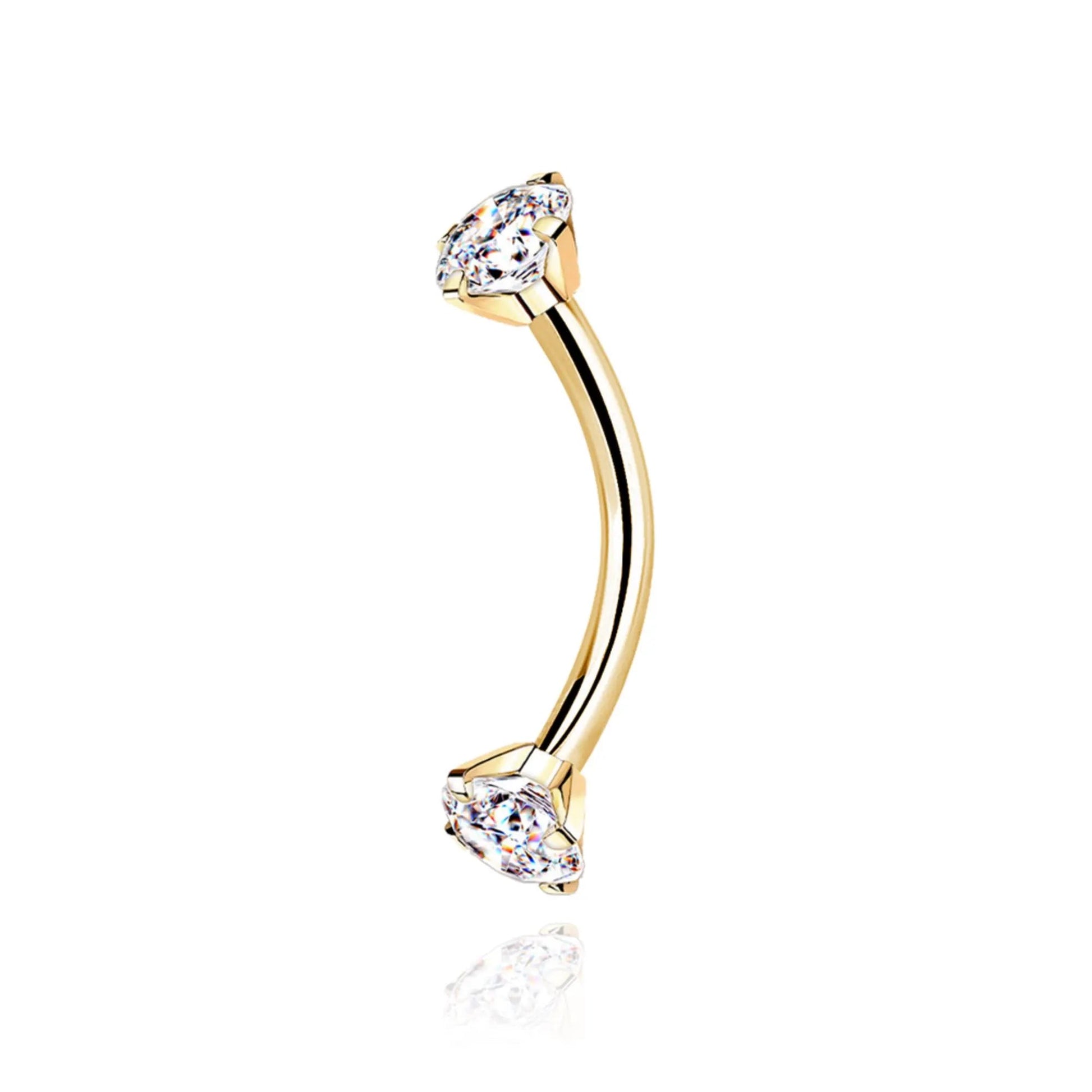 14k Solid Gold Twin Diamond Curved Barbell | Cartilage, Helix, Daith, Rook, or Eyebrow Piercing | Minimalist Belly Jewelry . Cushionblue