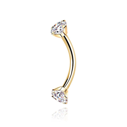 14k Solid Gold Twin Diamond Curved Barbell | Cartilage, Helix, Daith, Rook, or Eyebrow Piercing | Minimalist Belly Jewelry . Cushionblue