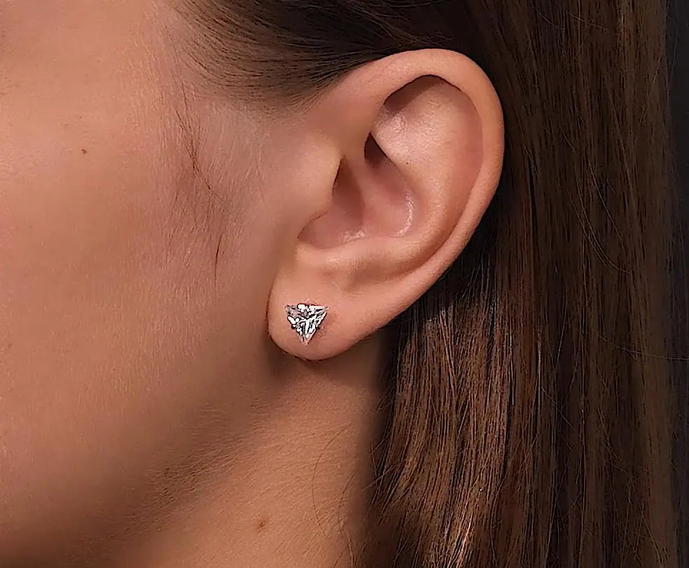 Minimalist Triangle Stud Earrings - Dainty Crystal Studs, Sterling Silver or Gold,  Geometric Earrings Cushionblue