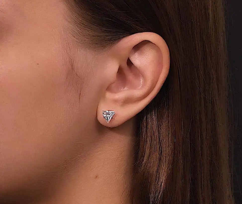 Minimalist Triangle Stud Earrings - Dainty Crystal Studs, Sterling Silver or Gold,  Geometric Earrings Cushionblue