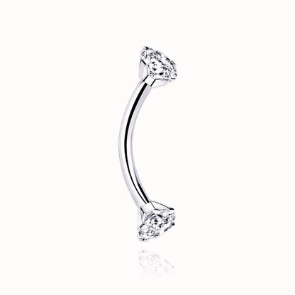 14k Solid Gold Twin Diamond Curved Barbell | Cartilage, Helix, Daith, Rook, or Eyebrow Piercing | Minimalist Belly Jewelry . Cushionblue