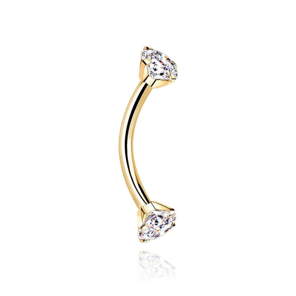 14k Solid Gold Twin Diamond Curved Barbell | Cartilage, Helix, Daith, Rook, or Eyebrow Piercing | Minimalist Belly Jewelry . Cushionblue