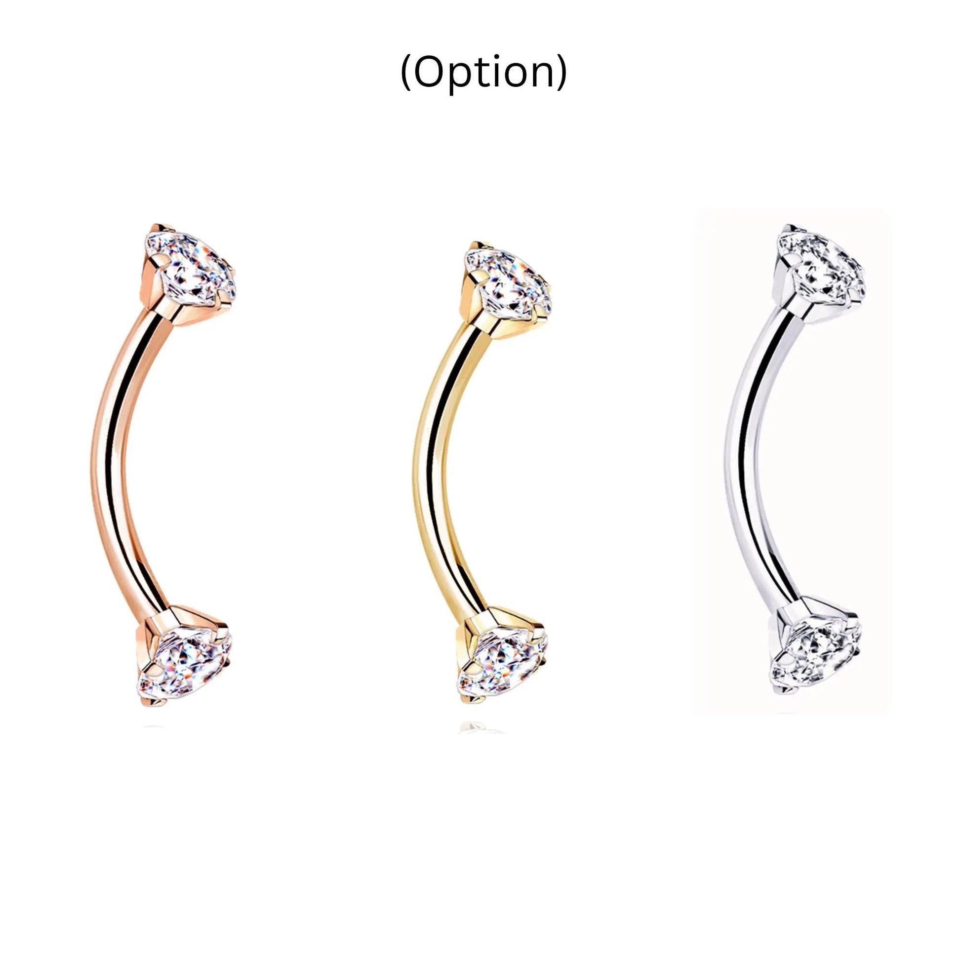 14k Solid Gold Twin Diamond Curved Barbell | Cartilage, Helix, Daith, Rook, or Eyebrow Piercing | Minimalist Belly Jewelry . Cushionblue