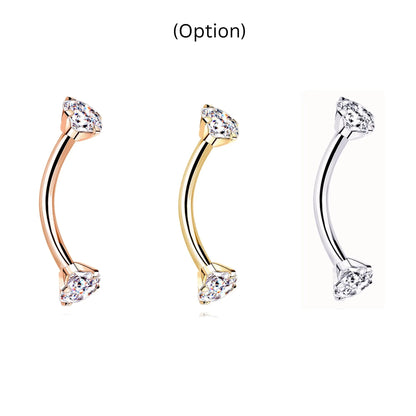 14k Solid Gold Twin Diamond Curved Barbell | Cartilage, Helix, Daith, Rook, or Eyebrow Piercing | Minimalist Belly Jewelry . Cushionblue