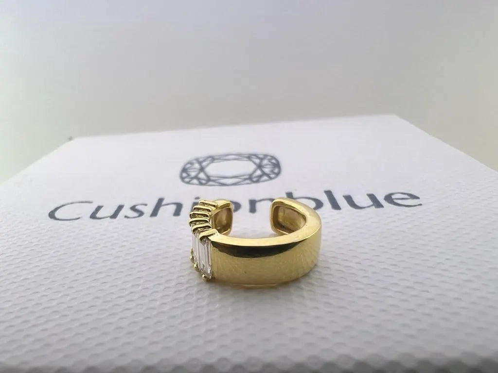 14k Gold Baguette Diamond Ear Cuff | Cartilage Helix Wrap Earring | No Piercing Conch Cuff Gift for Women. Cushionblue