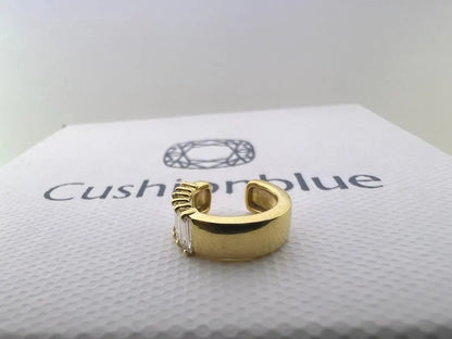 14k Gold Baguette Diamond Ear Cuff | Cartilage Helix Wrap Earring | No Piercing Conch Cuff Gift for Women. Cushionblue