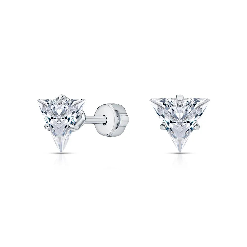 Minimalist Triangle Stud Earrings - Dainty Crystal Studs, Sterling Silver or Gold,  Geometric Earrings Cushionblue