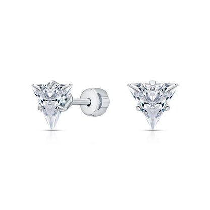 Minimalist Triangle Stud Earrings - Dainty Crystal Studs, Sterling Silver or Gold,  Geometric Earrings Cushionblue