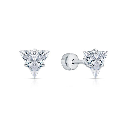 Minimalist Triangle Stud Earrings - Dainty Crystal Studs, Sterling Silver or Gold,  Geometric Earrings Cushionblue