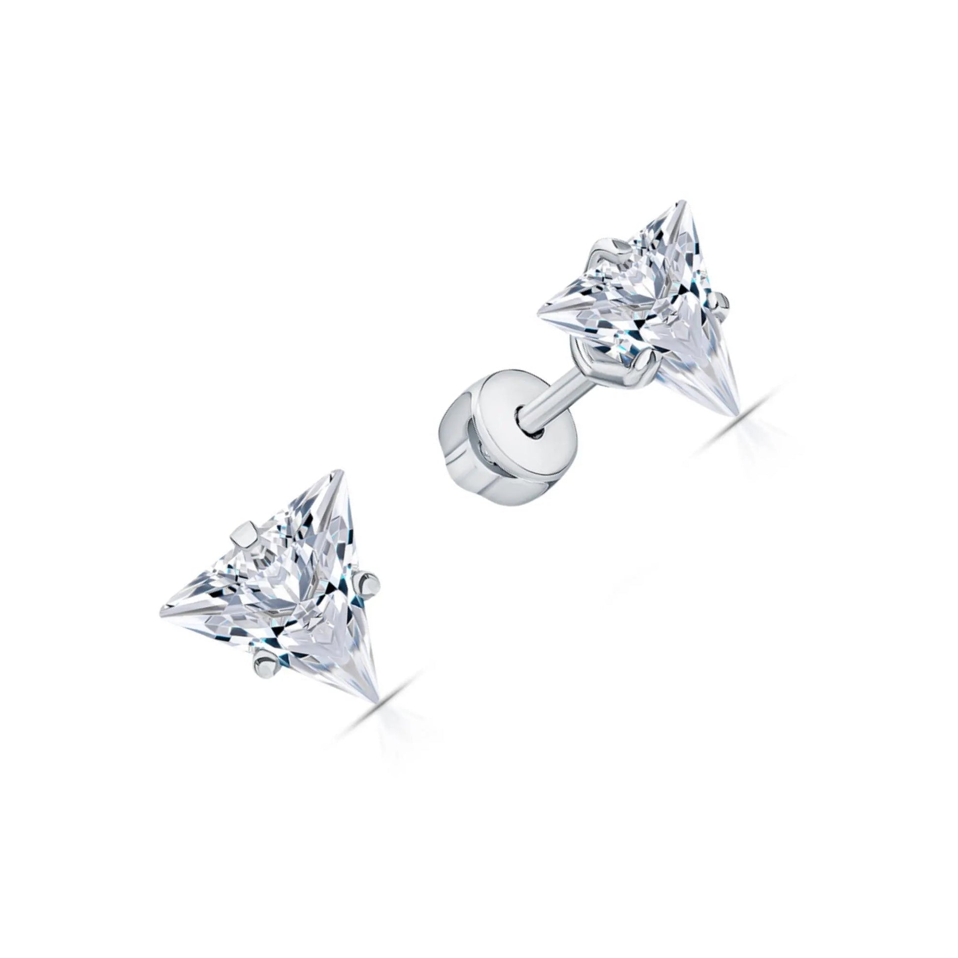 Minimalist Triangle Stud Earrings - Dainty Crystal Studs, Sterling Silver or Gold,  Geometric Earrings Cushionblue
