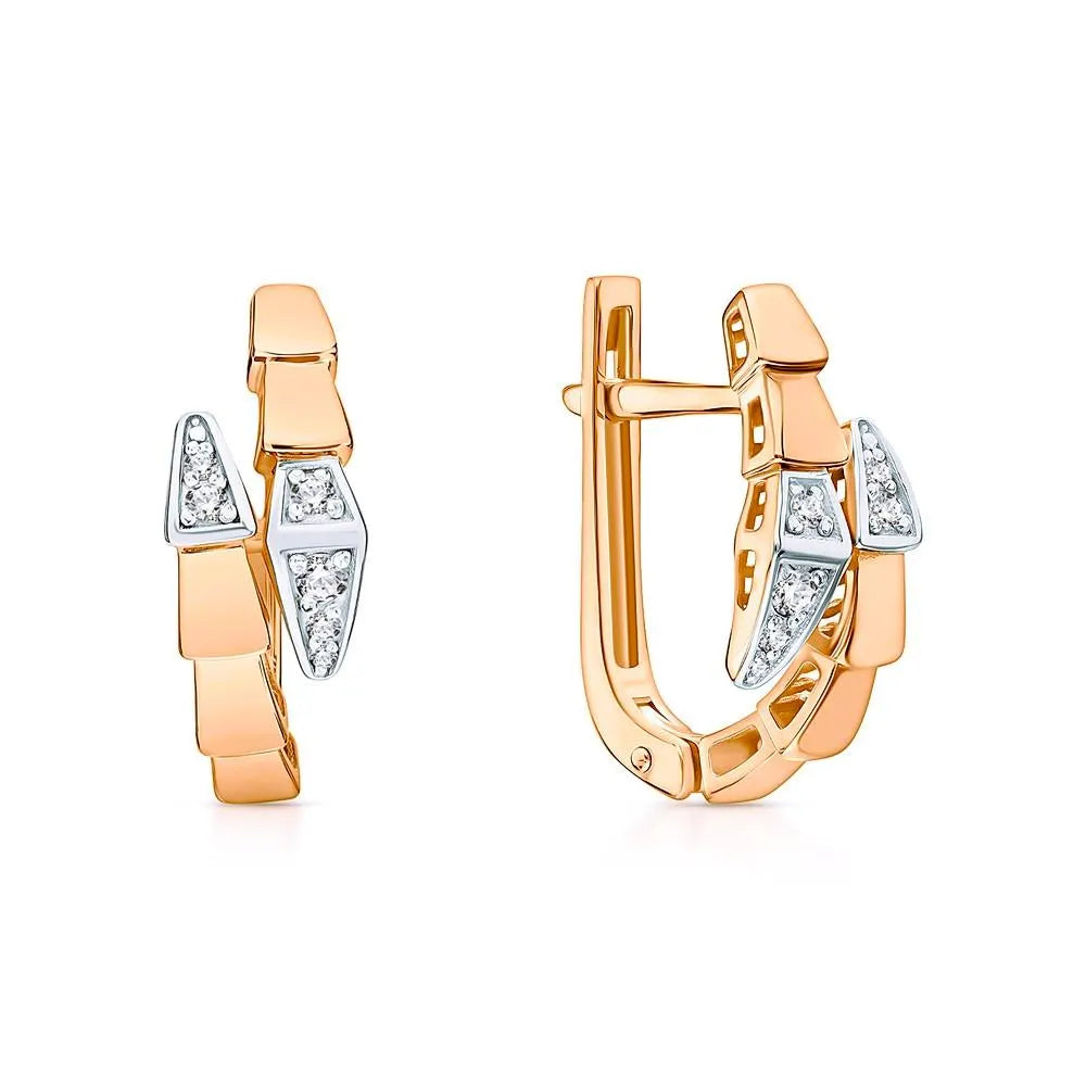 14K Gold Snake Hoop Earrings with Diamonds | Serpent Huggie Earrings for Women | Dainty Snake Jewelry | Unique Gift for Her | CushionblueLLC Jewels. Cushionblue