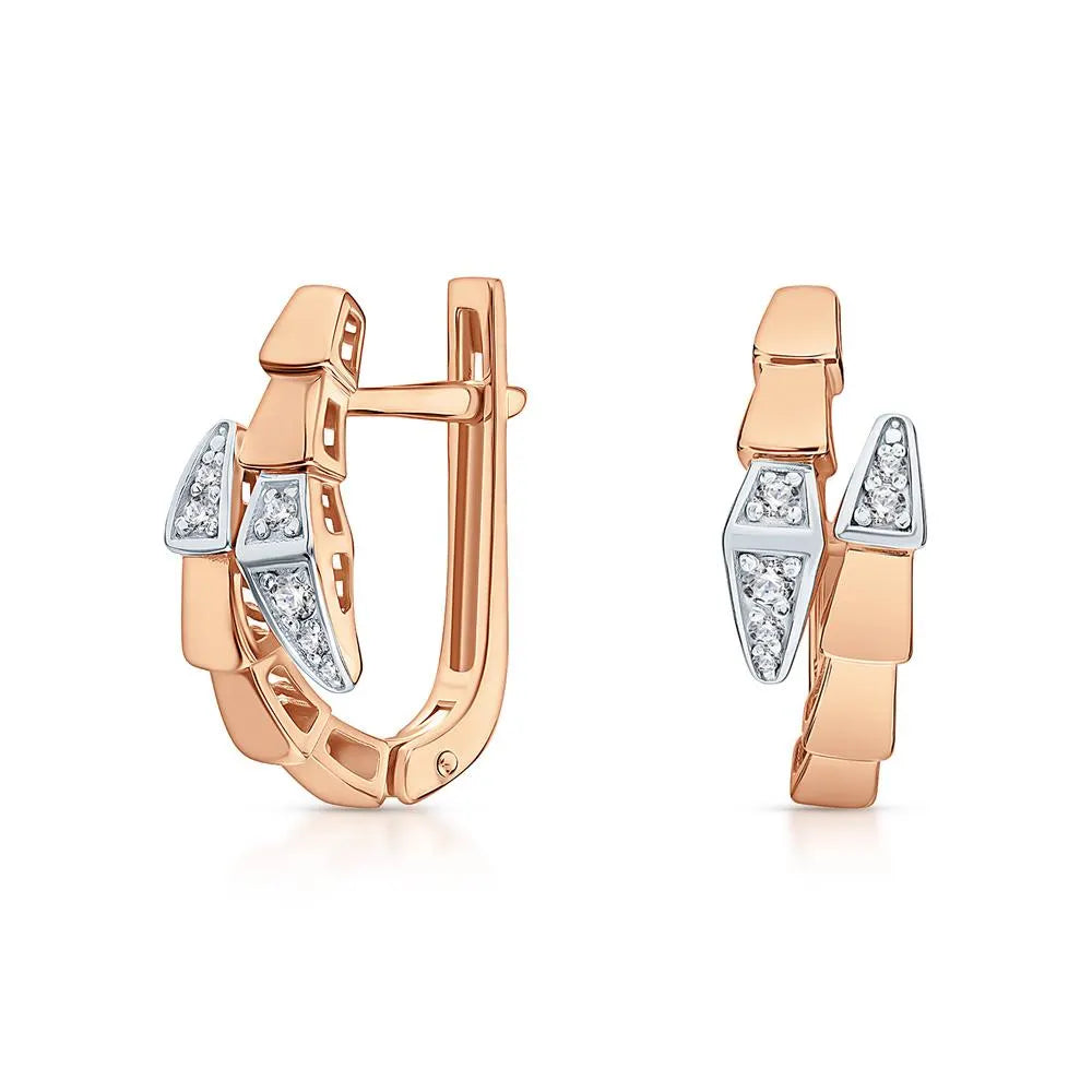 14K Gold Snake Hoop Earrings with Diamonds | Serpent Huggie Earrings for Women | Dainty Snake Jewelry | Unique Gift for Her | CushionblueLLC Jewels. Cushionblue