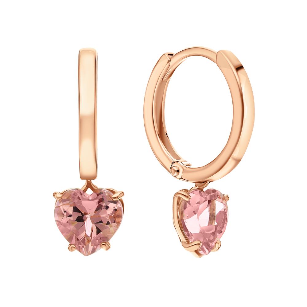 14K Gold Pink Morganite Huggie Earring | Dangle Heart Hoop Earring | Heart Gemstone Jewelr | Valentine Gift | Dainty Morganite Earrings. Cushionblue