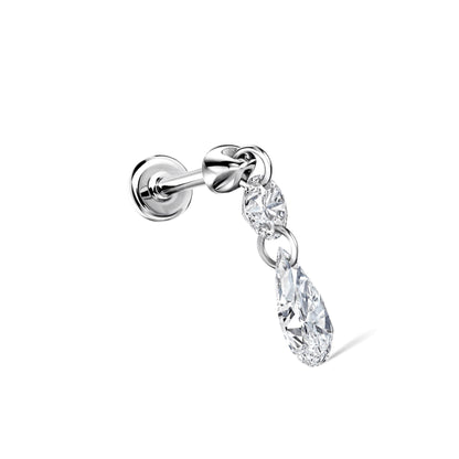 14k Solid Gold Floating Diamond Charm Earring | Pear Dangle Threaded Stud | Dainty Teardrop Jewelry Gift for Women Cushionblue