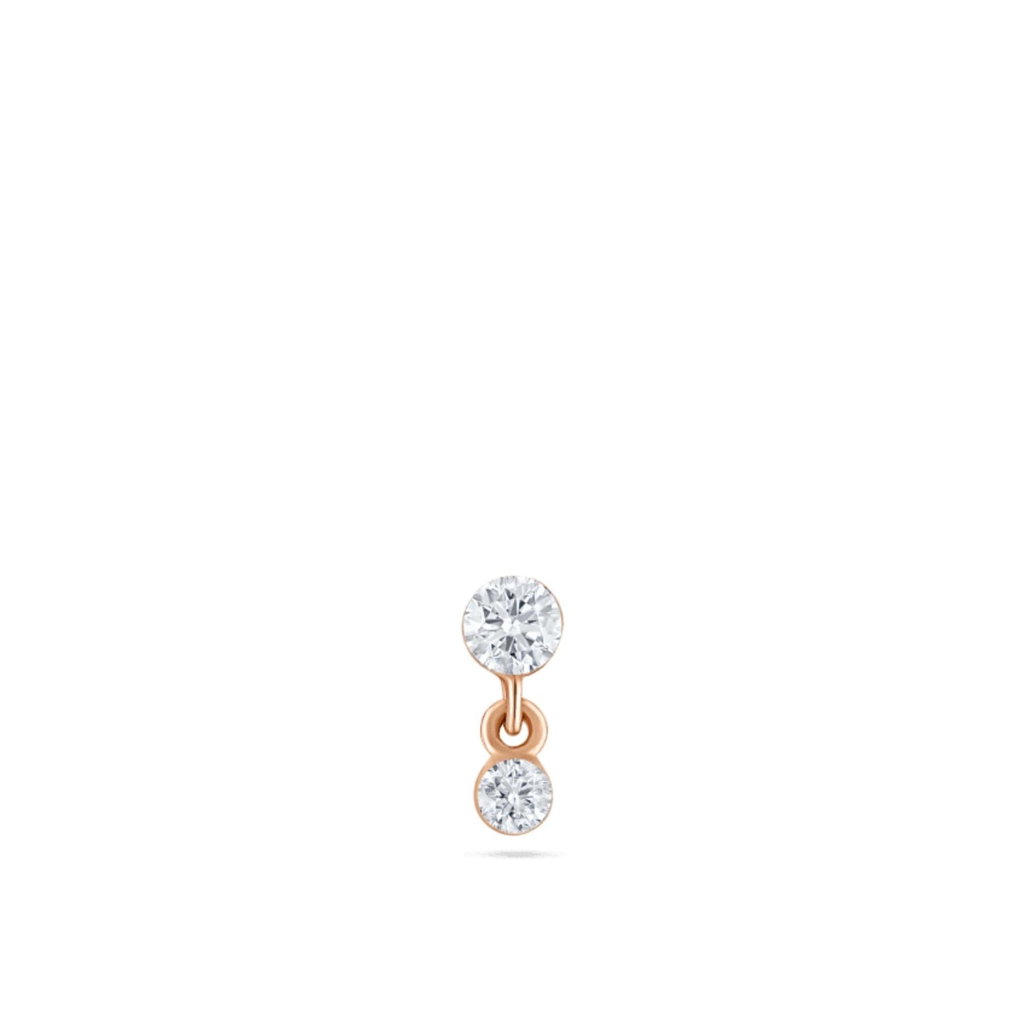 14k Solid Gold Double Diamond Dangle Stud | Invisible Set Round Diamond Flat Back Earring | Threaded Piercing Gift for Her Cushionblue