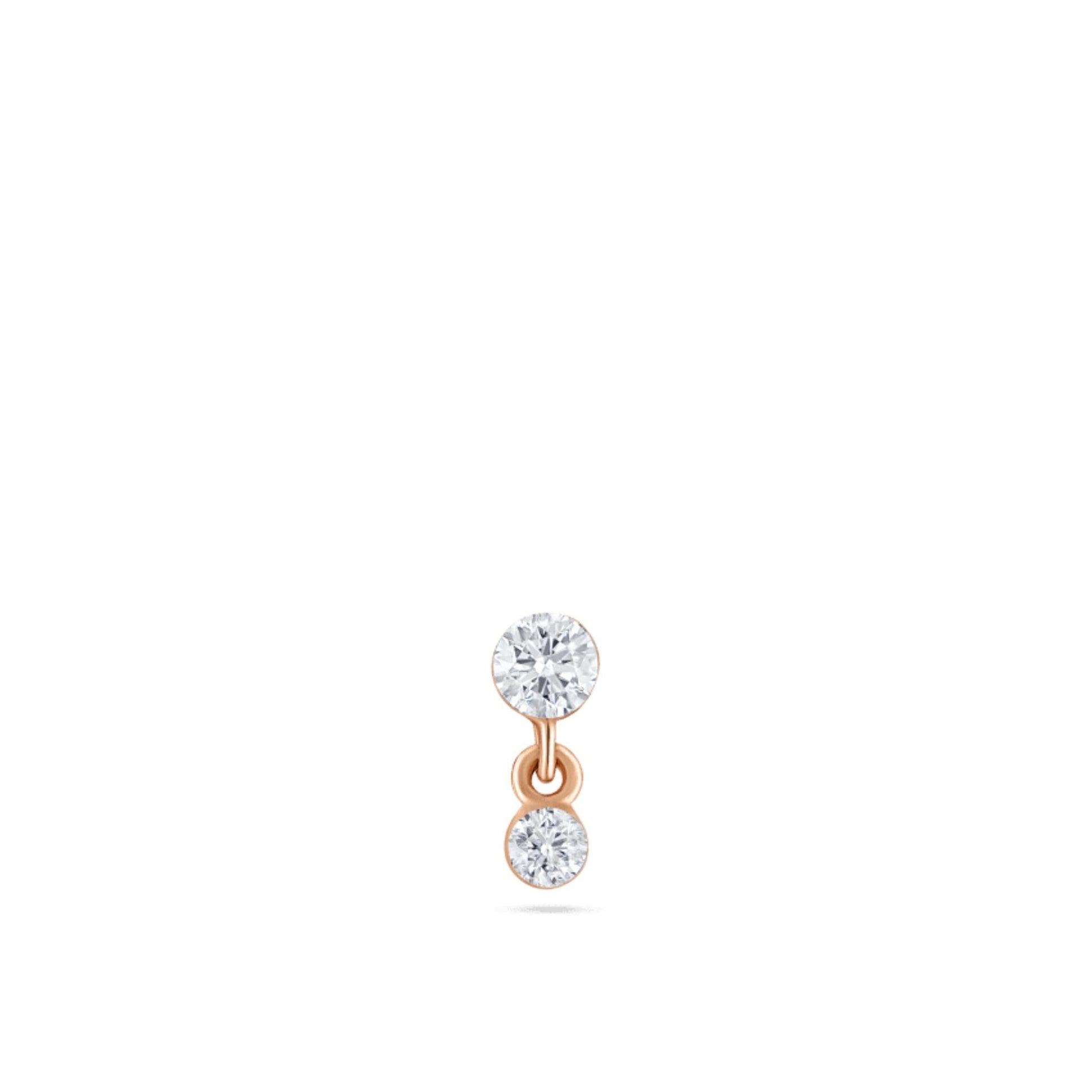 14k Solid Gold Double Diamond Dangle Stud | Invisible Set Round Diamond Flat Back Earring | Threaded Piercing Gift for Her Cushionblue