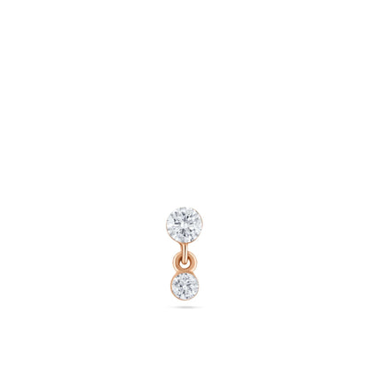 14k Solid Gold Double Diamond Dangle Stud | Invisible Set Round Diamond Flat Back Earring | Threaded Piercing Gift for Her Cushionblue