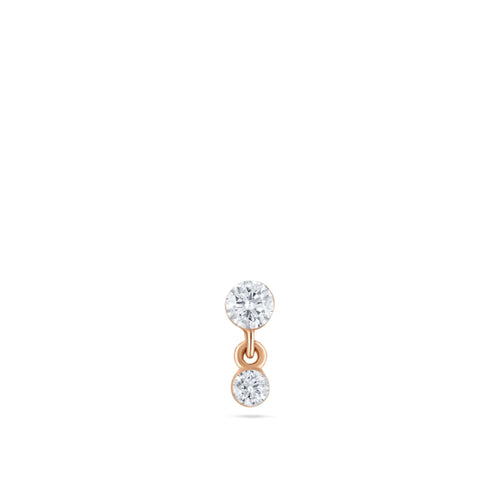 14k Solid Gold Double Diamond Dangle Stud | Invisible Set Round Diamond Flat Back Earring | Threaded Piercing Gift for Her Cushionblue